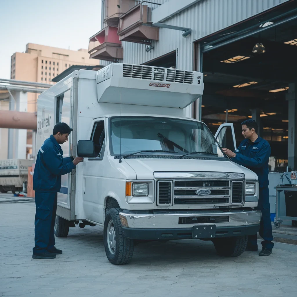 technician doing body maintenance work of the van